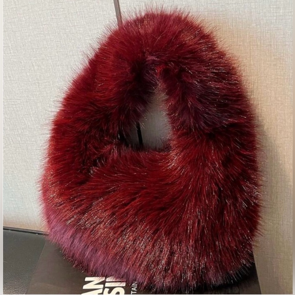 Plush Faux Fur Hobo Bag in Deep Burgundy